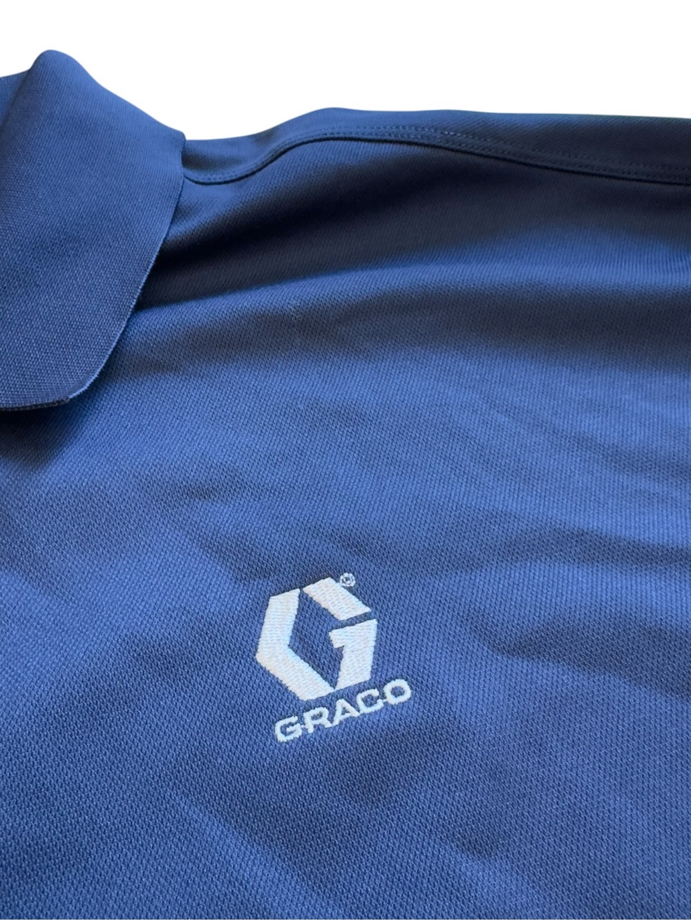 Nike Golf Dri Fit Blue Long Sleeve Wicking Polo Shirt Graco Logo Mens XXL in EUC - Picture 7 of 9